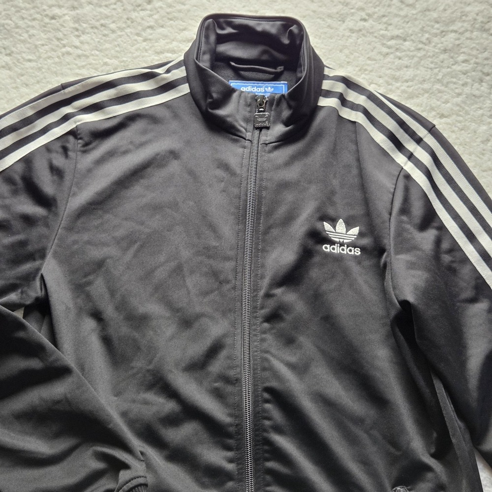 Adidas Track Jacket Mens XL Black Full Zip Three Stripes Trefoil Logo Athletic